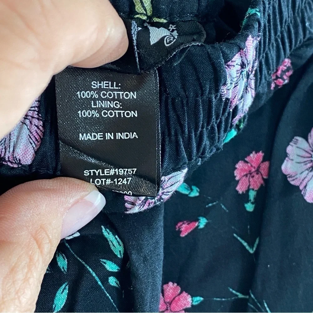 Antthony HSN Black Floral Cottagecore 100%‎ Cotton Tiered Skirt w/Pockets Sz L